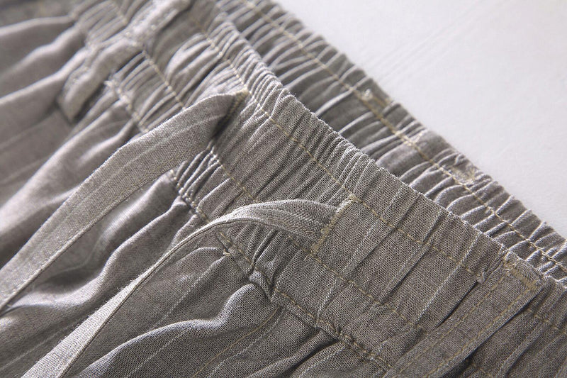 Linen Striped Drawstring Cropped Pants