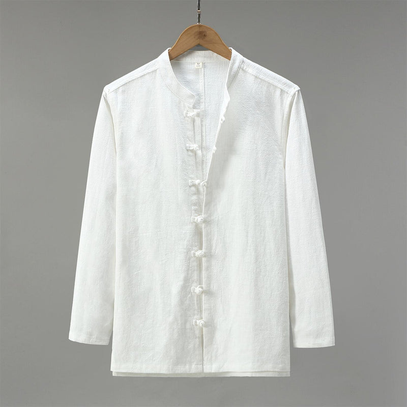 Vintage Loose Fit Linen Shirt - Stand Collar