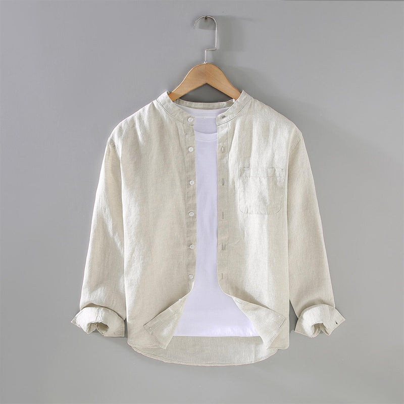 Vintage Linen Long Sleeve Stand Collar Shirt