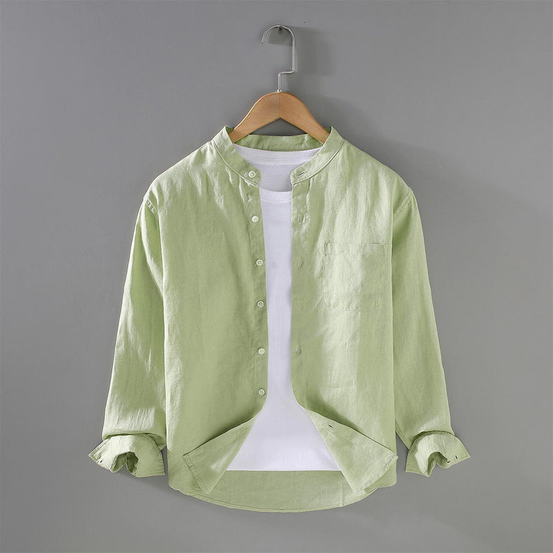 Vintage Linen Long Sleeve Stand Collar Shirt