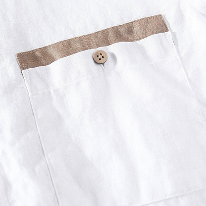 Stand Collar Pure Linen Long Sleeve Shirt